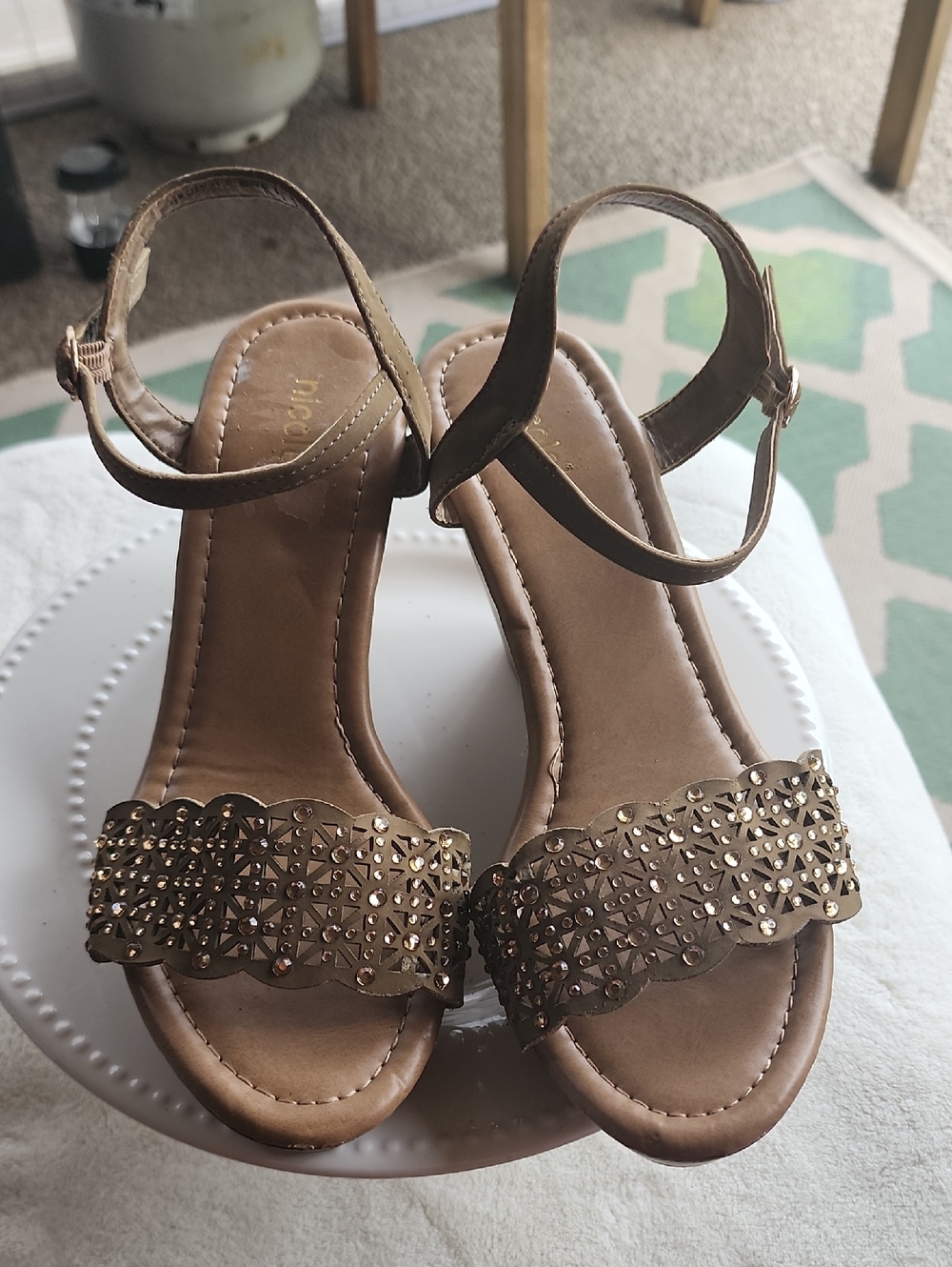 Nicole Tan Studded Ankle-Strap Sandals